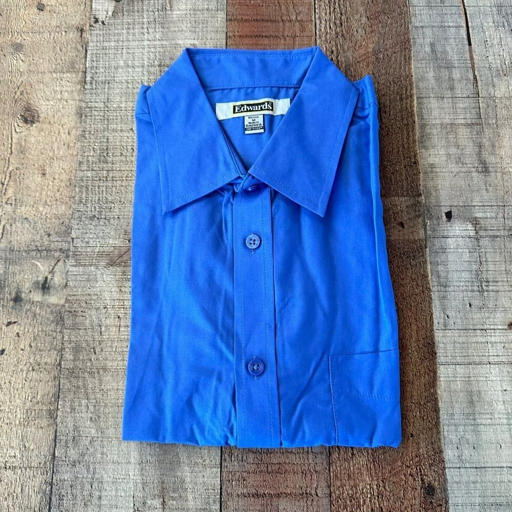 Edwards Men's Blue Short Sleeve Button Down Work Shirt -M